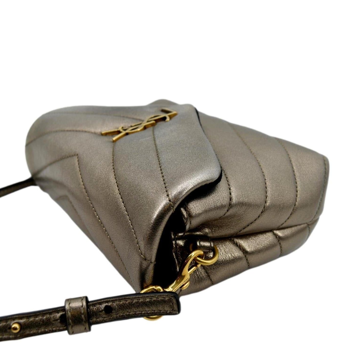 SAINT LAURENT Loulou Toy Matelasse Leather Crossbody Bag Metallic Gold