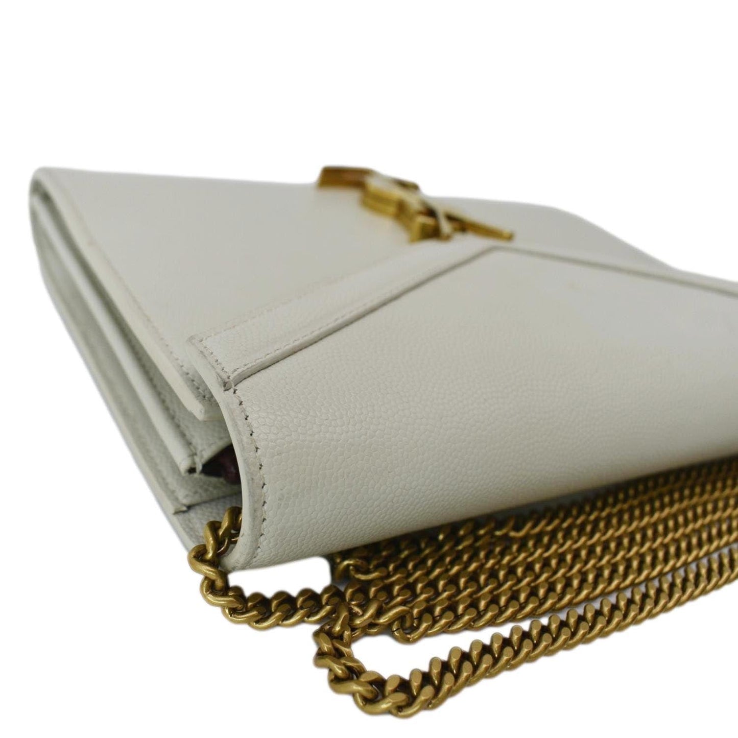 SAINT LAURENT Cassandra Grain De Poudre Embossed Flap Crossbody Bag White