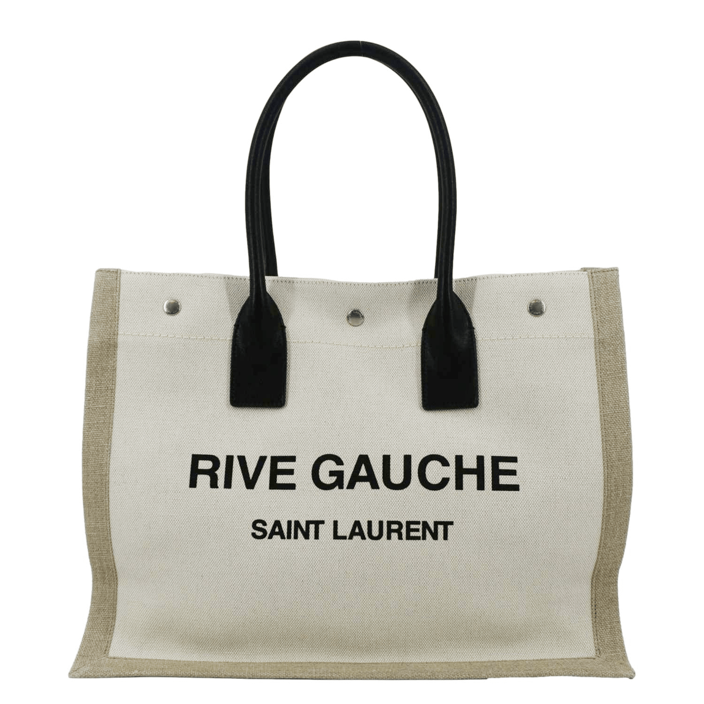 SAINT LAURENT Rive Gauche Small Linen Leather Tote Griege