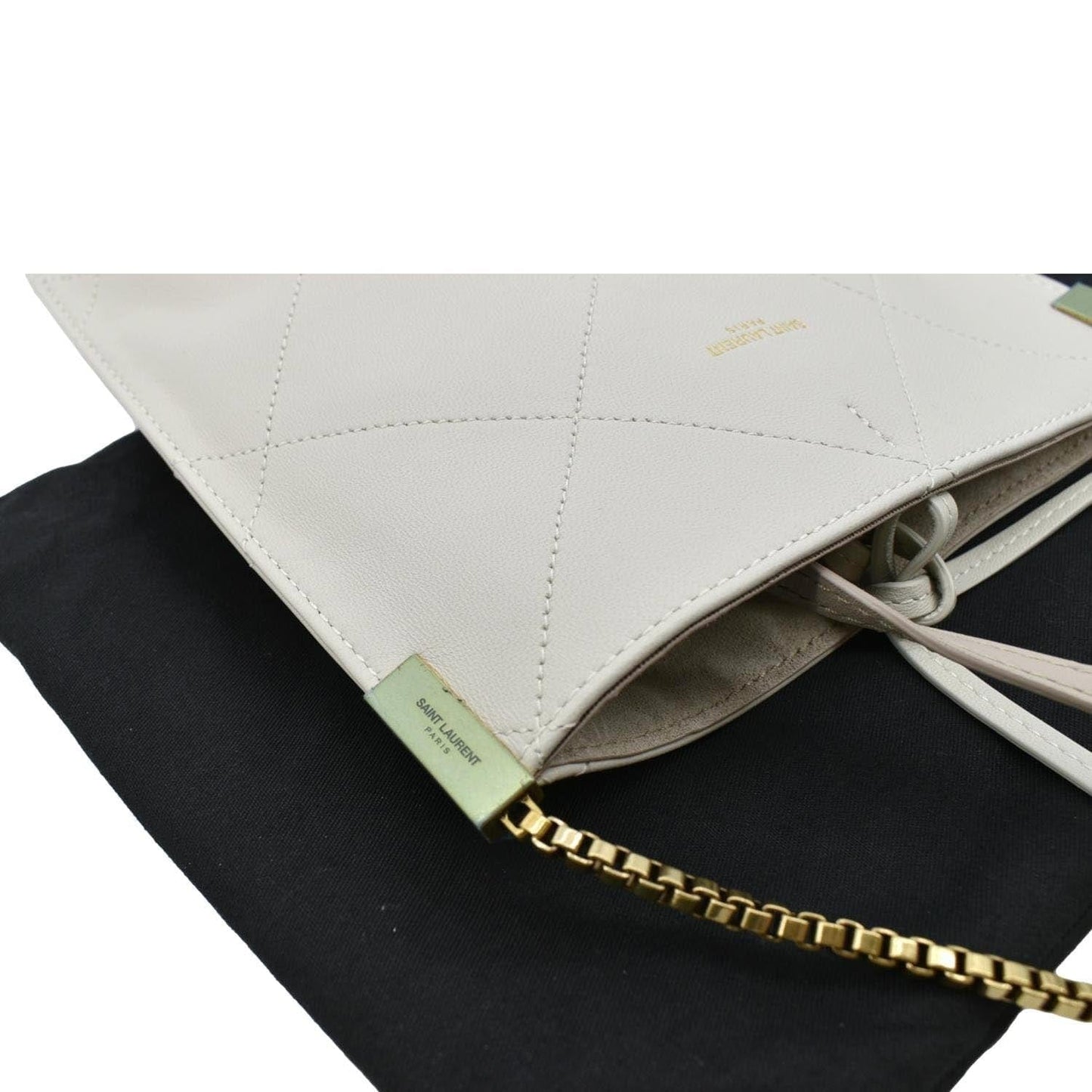 SAINT LAURENT Suzanne Chain Leather Shoulder Bag White