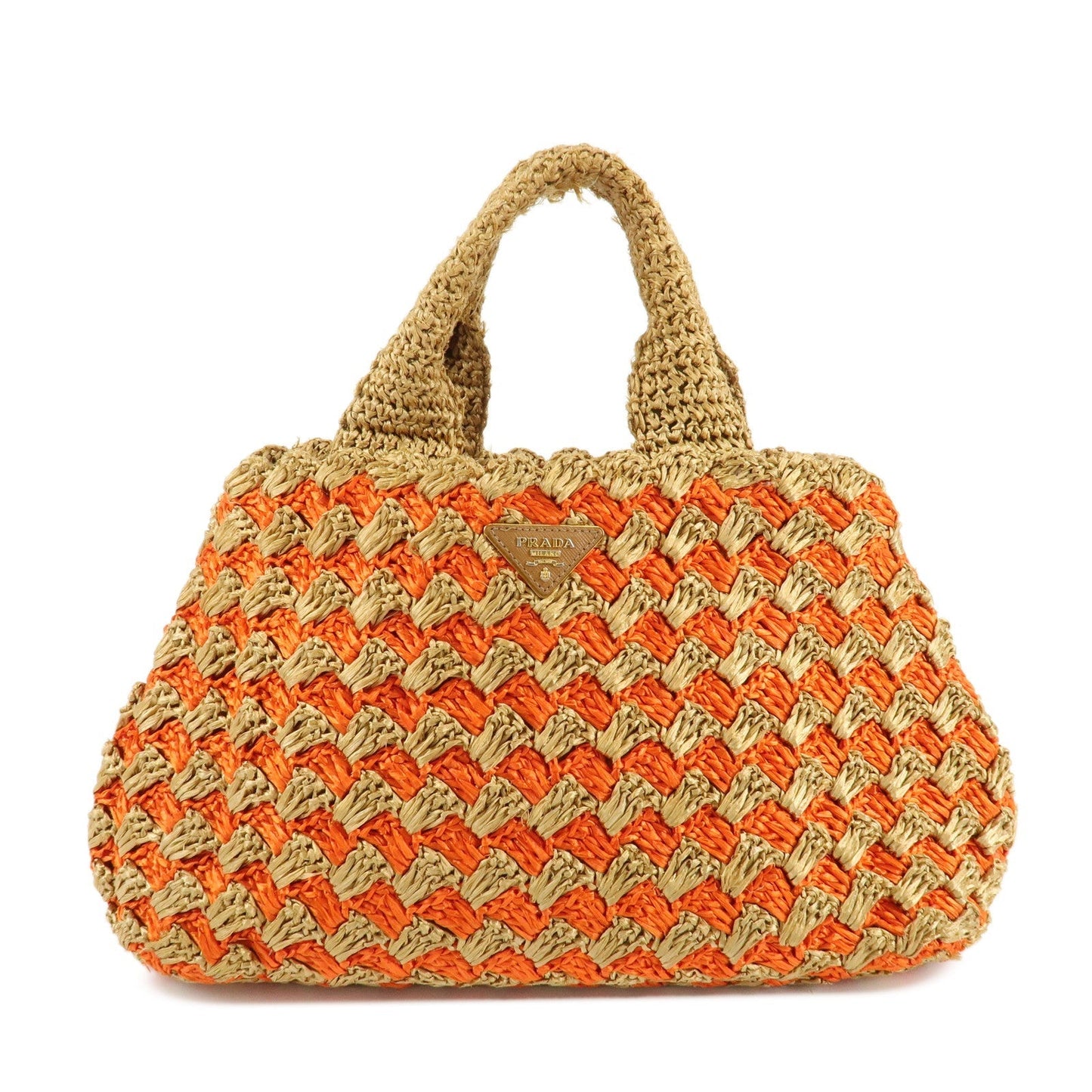 PRADA Triangl Logo Braded Tote Bag Hand Bag Orange Beige