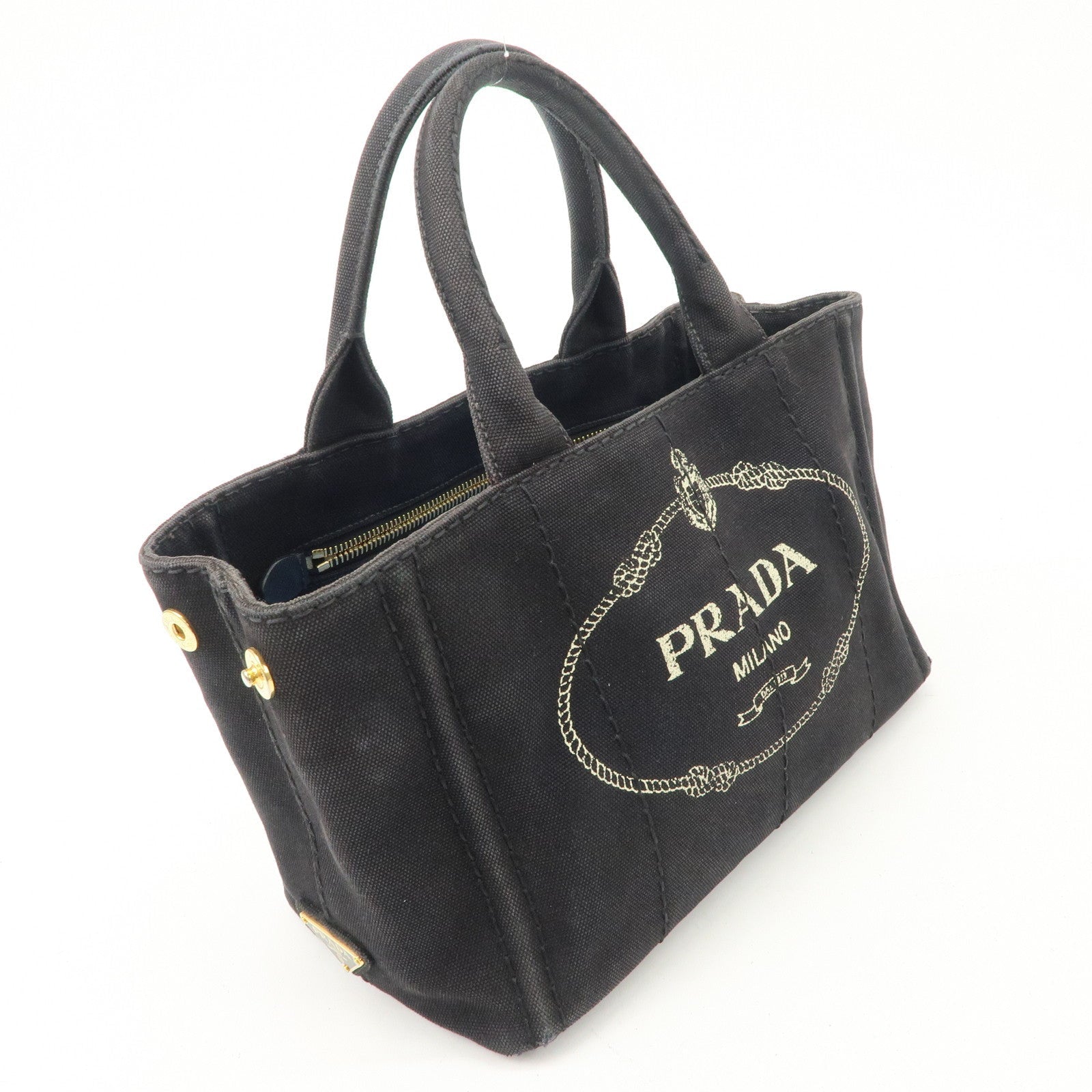 PRADA Logo Denim Canapa Canvas 2 Way Tote Bag Hand Bag Black B2642B