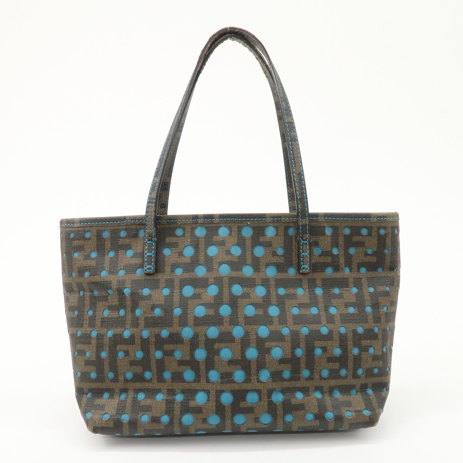 FENDI Zucca PVC Nylon Punching Tote Bag Brown Black 8BH223