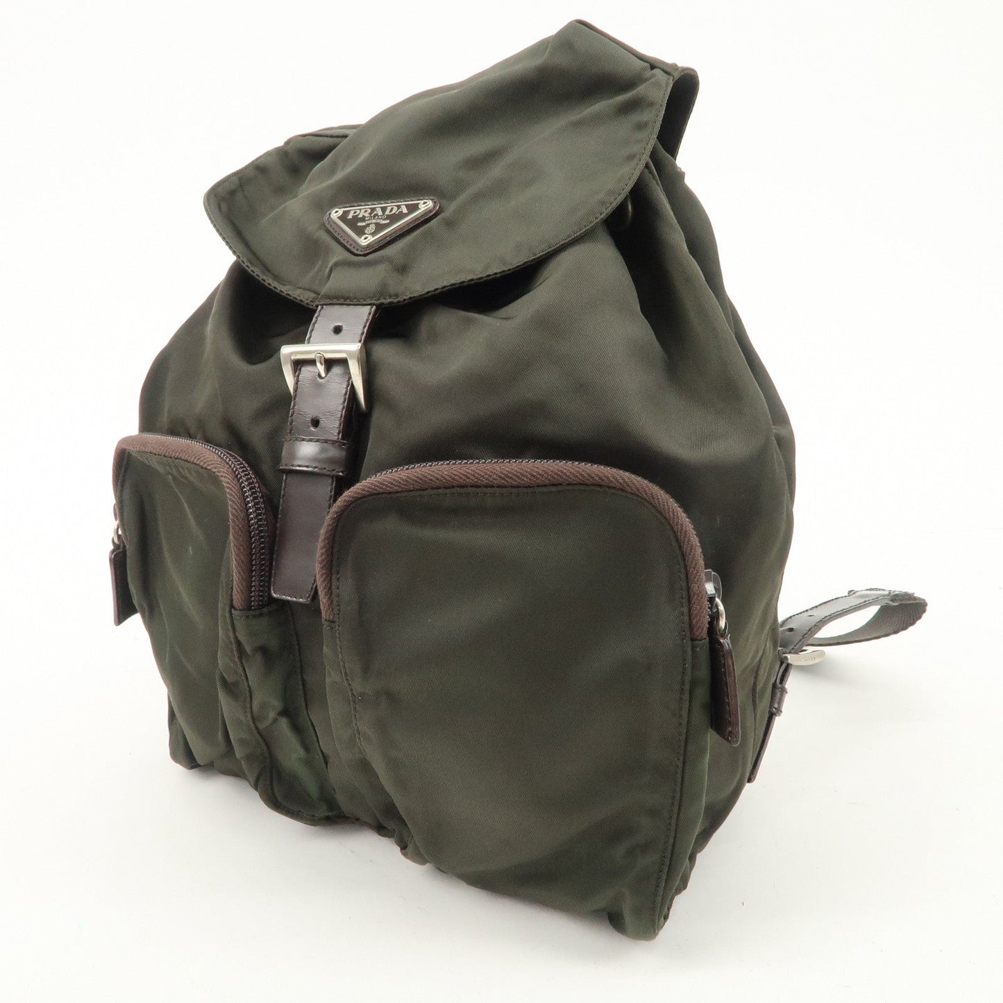 PRADA Triangle Logo Leather Nylon BackPack B5885F