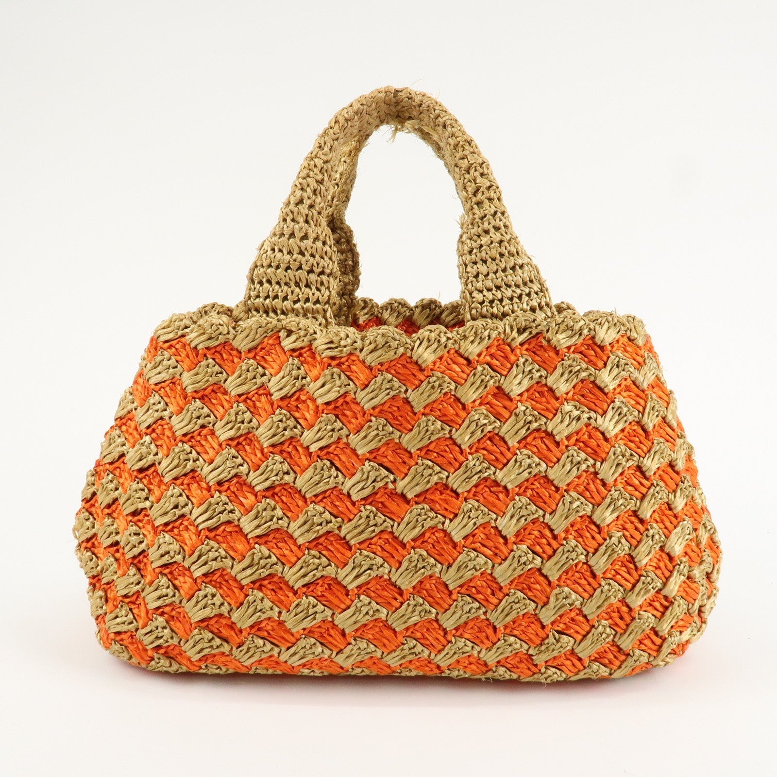 PRADA Triangl Logo Braded Tote Bag Hand Bag Orange Beige