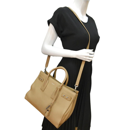 SAINT LAURENT Women Sac de Jour Leather Shoulder Bag Dark Beige