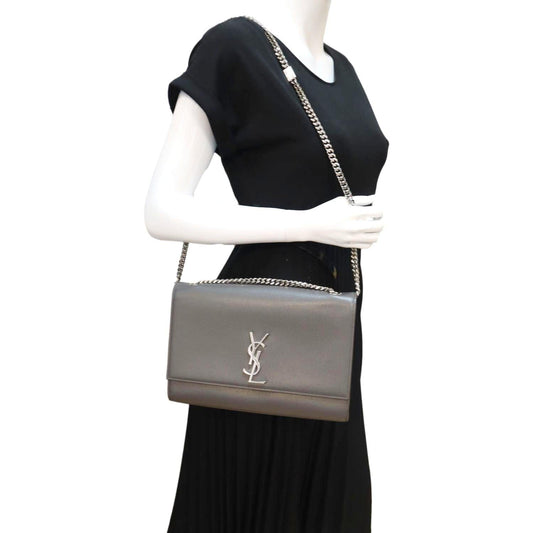 SAINT LAURENT Kate Leather Shoulder Bag Gray