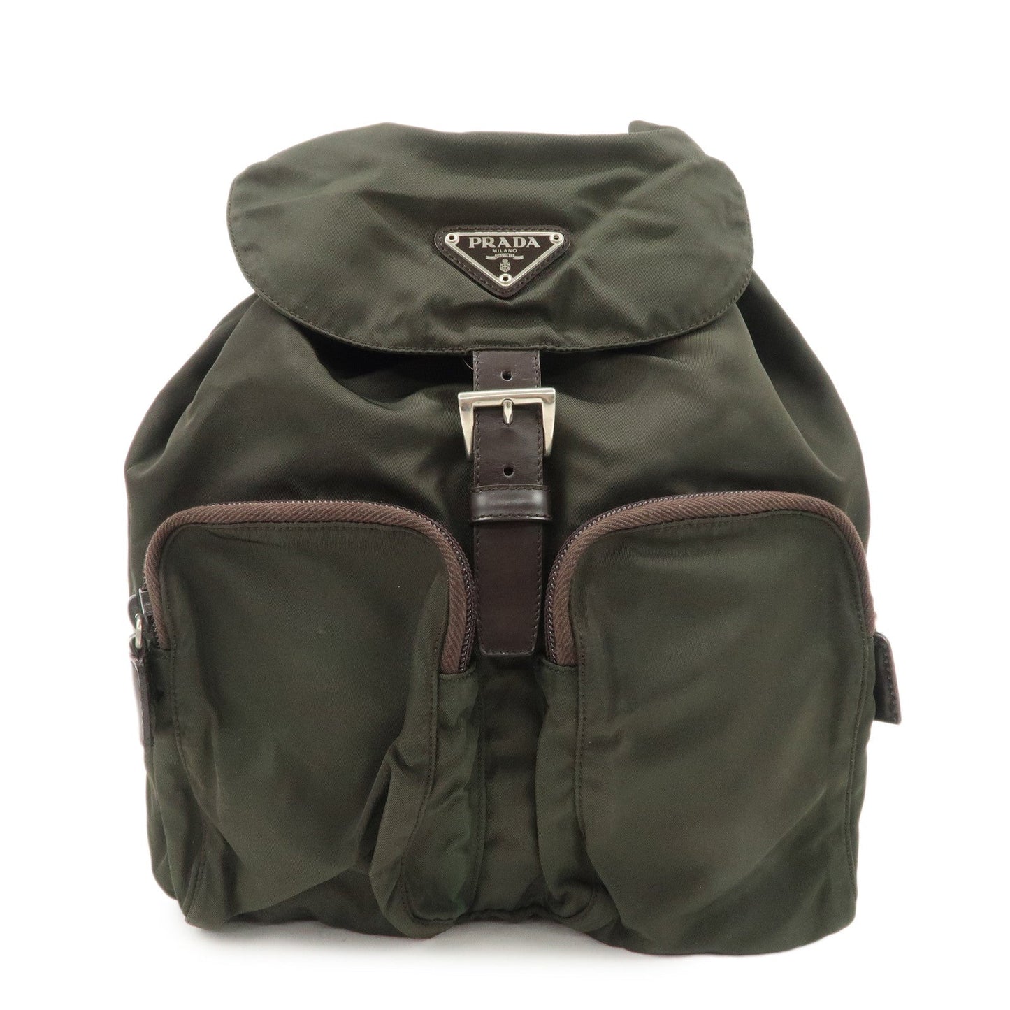 PRADA Triangle Logo Leather Nylon BackPack B5885F