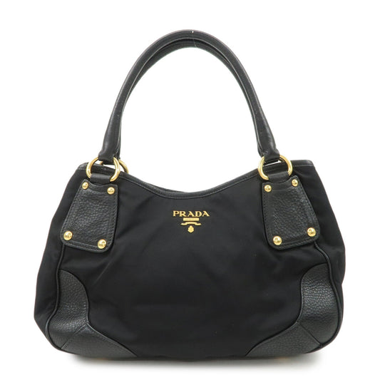 PRADA Nylon Leather Tote Bag Shoulder Bag Black Gold HDW BR4635