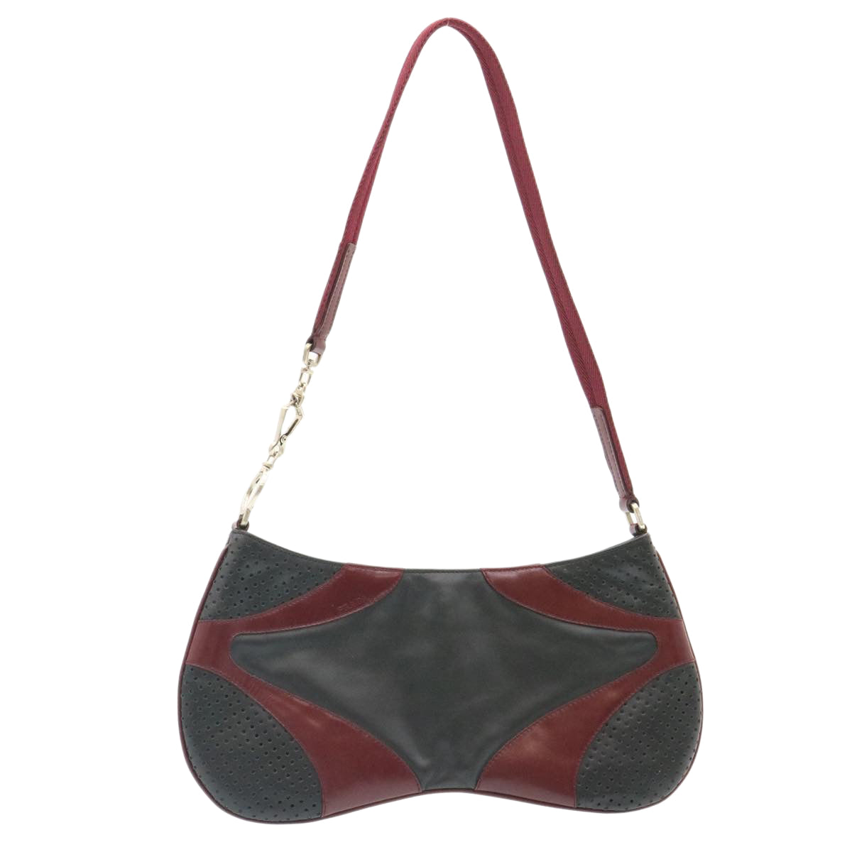 Prada Shoulder Bag Leather Black Wine Red