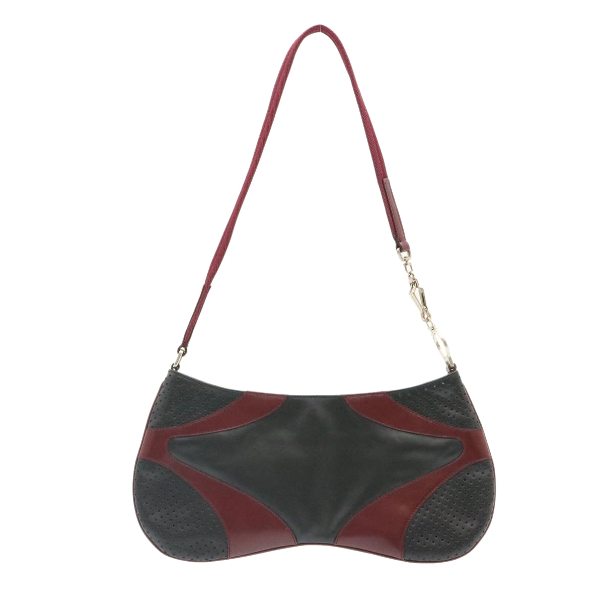 Prada Shoulder Bag Leather Black Wine Red