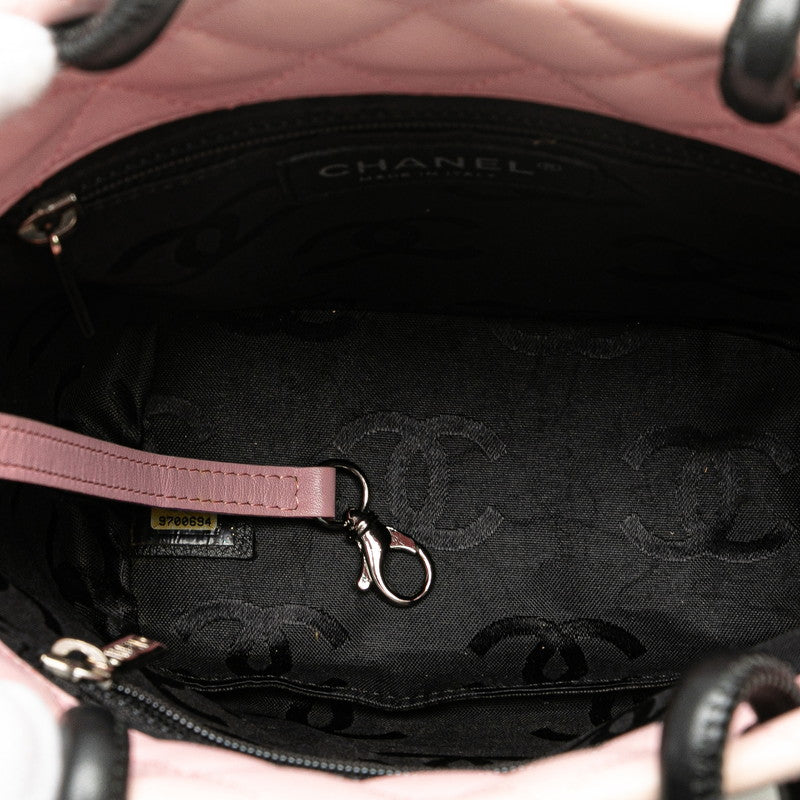 Chanel Cambon Line Leather Handbag Pink Black