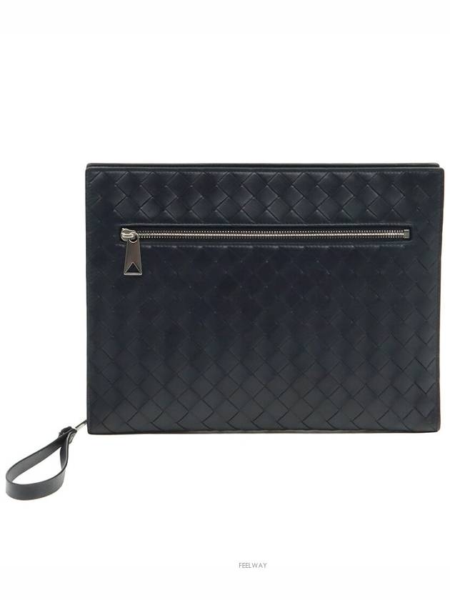 Luxury Bottega Veneta Shadow Intrecciato Half Zipper Document Case Hand Strap Clutch 732639