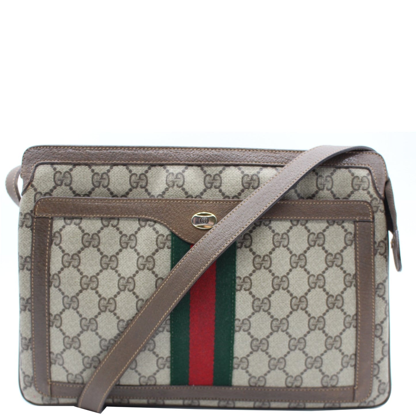 GUCCI Web Detail GG Canvas Shoulder Bag Beige