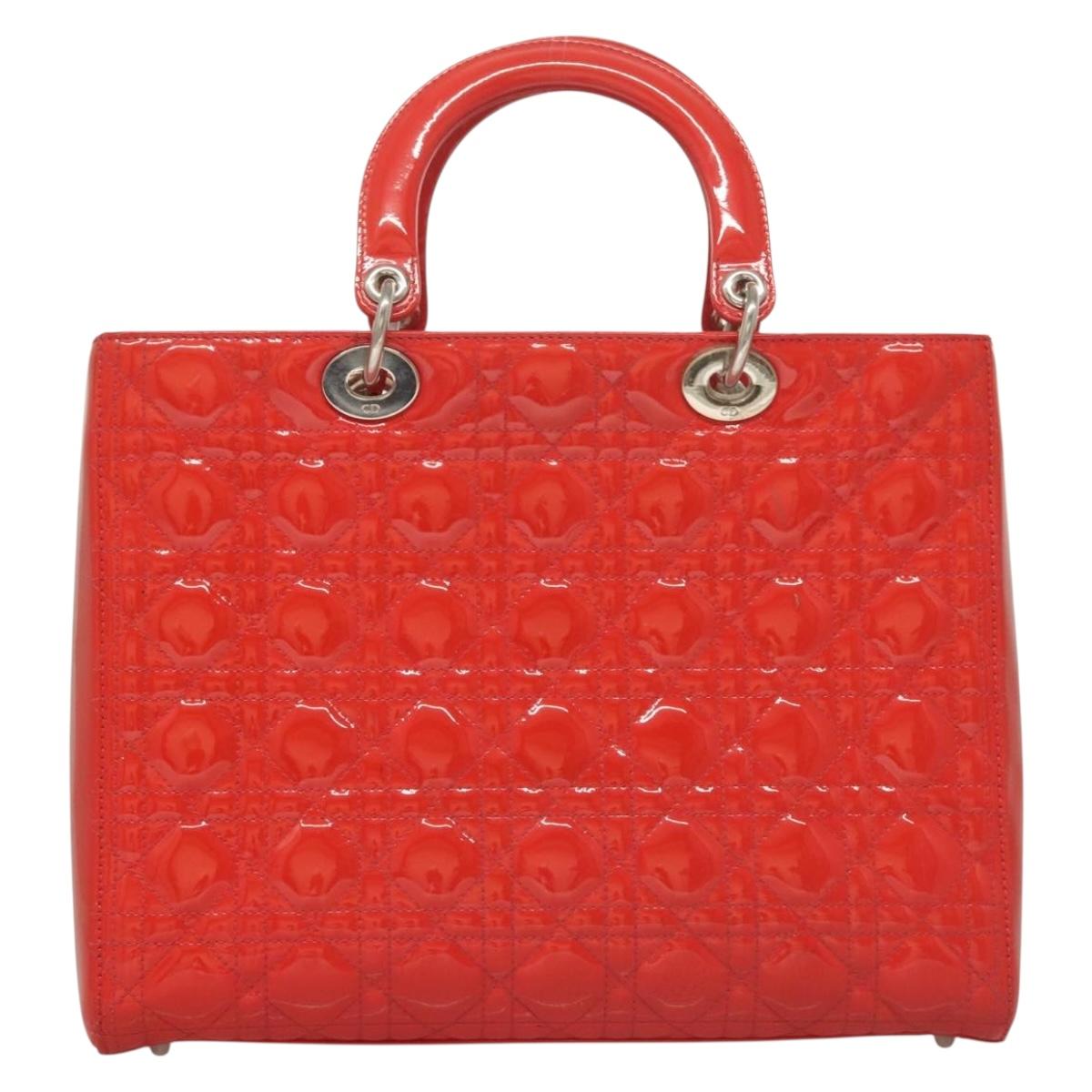 Christian Dior Lady Dior Patent Patent Leather Red Patent_Leather Bag ()