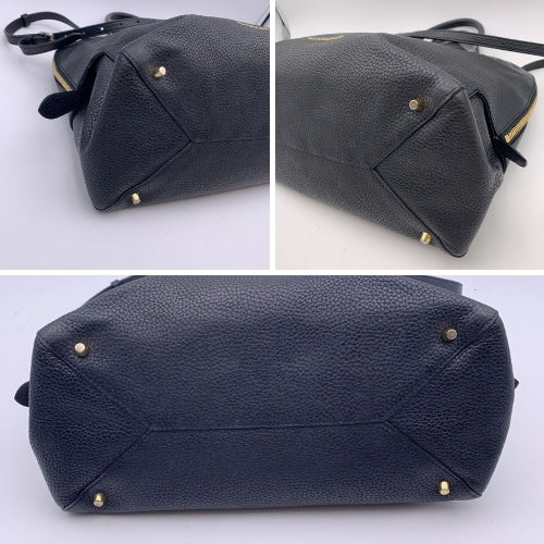 BURBERRY Black Leather Greenwood Dome Bag Satchel With Strap