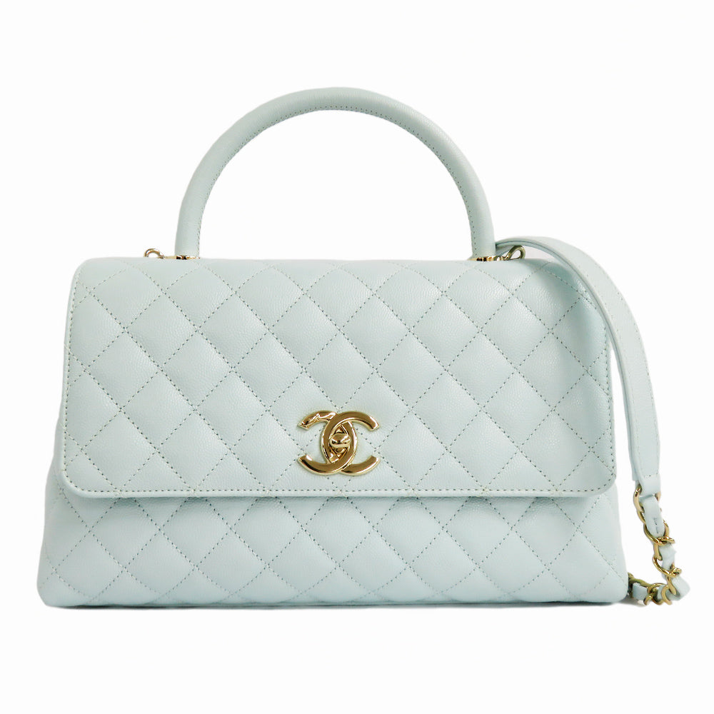 CHANEL CHANEL Coco Handle 29 Top Handle Flap Bag A92991 Caviar S Light Blue G Water Color Handbag Shoulder Bag Wade
