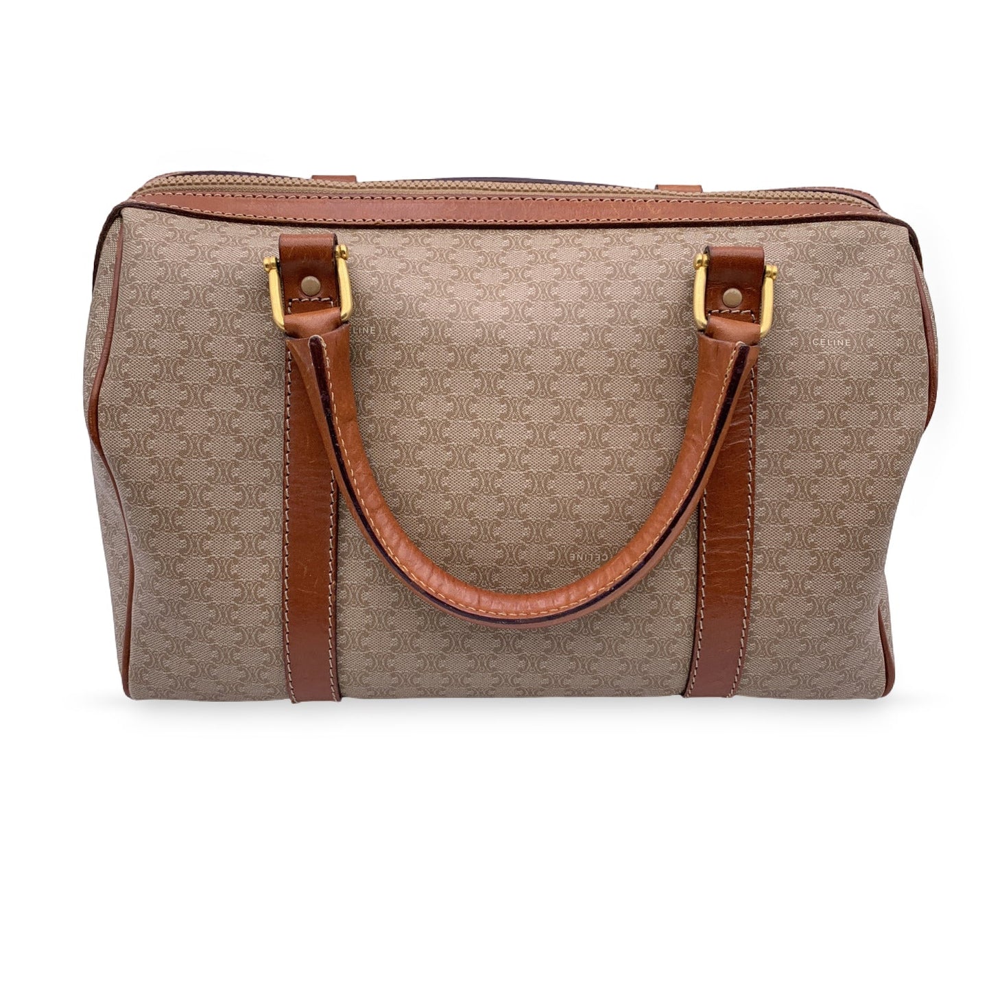 Luxury CELINE Beige Macadam Canvas Duffel Duffle Boston Bag
