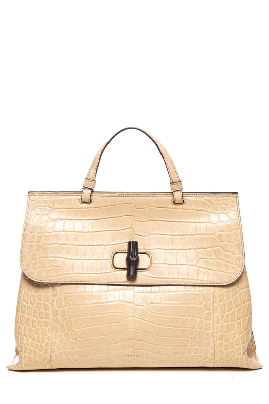 Gucci Crocodile Tan Bamboo Daily Medium Shoulder Bag