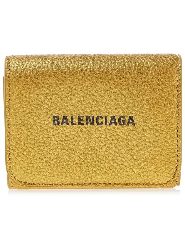 Luxury Balenciaga Trending 2025 Logo Print Tri-Fold Half Wallet Gold