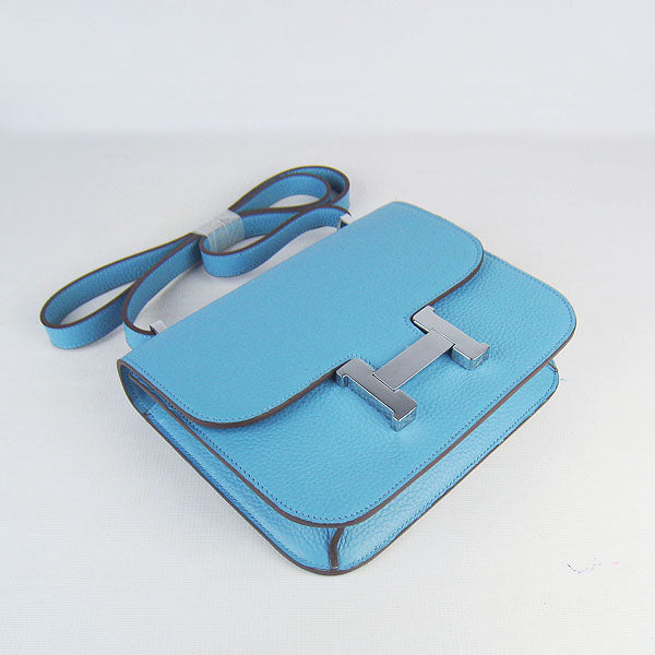 Luxury Hermes Constance Cowskin Leather Bag light blue silver