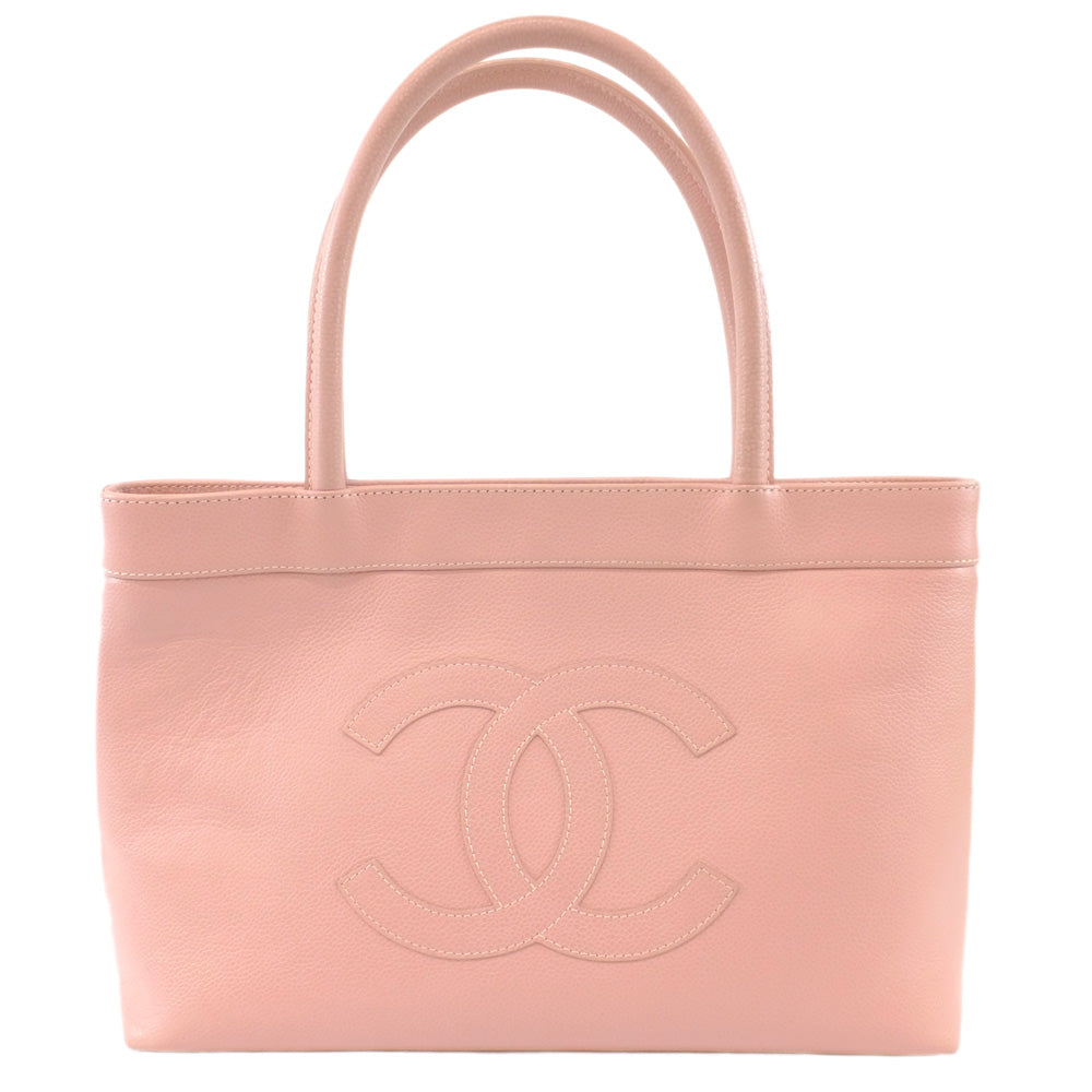 Chanel Caviar S Tote Bag Pink G Beige Background Logo Leather Thin