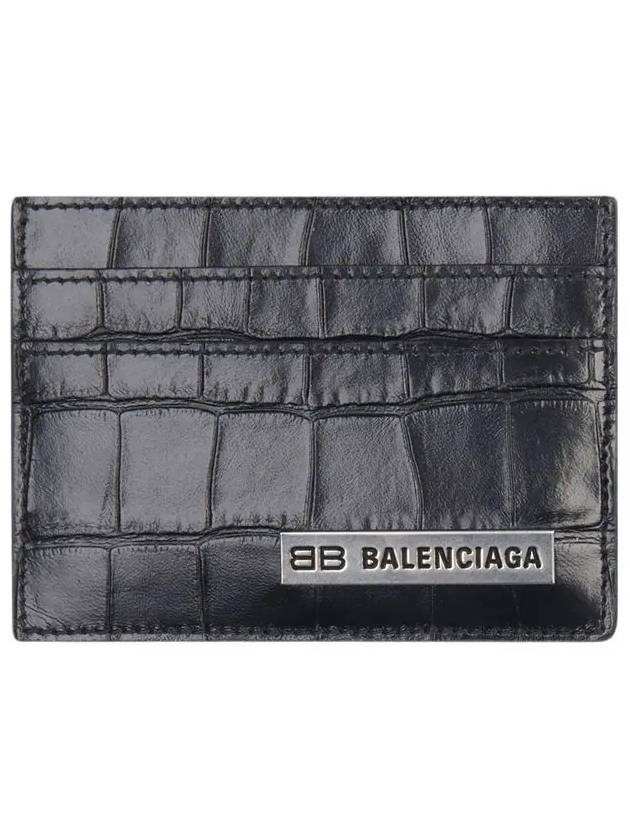 Luxury Balenciaga Trending 2025 BB Logo Metal Tab Crocker Card Wallet Drak Grey