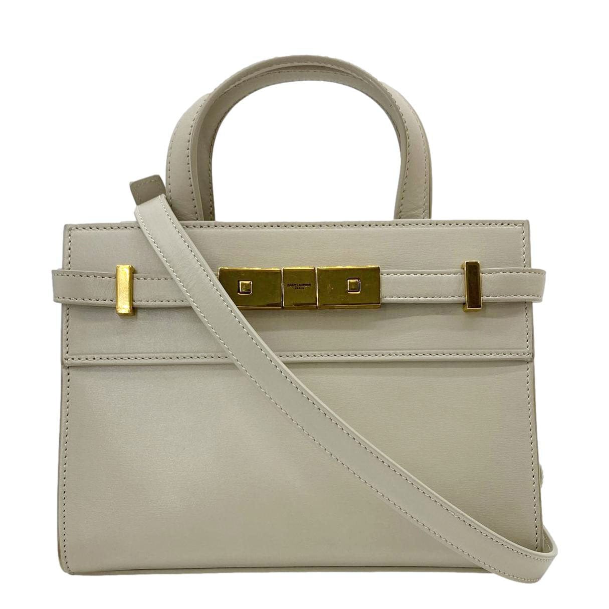 SAINT LAURENT Manhattan Leather Shopper Tote Bag Beige