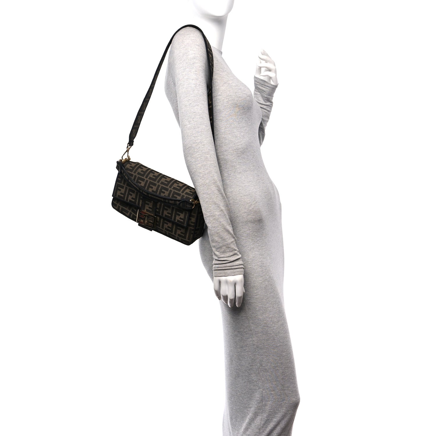 Fendi Fabric Jacquard FF 1974 Medium Baguette Tobacco Moro Black