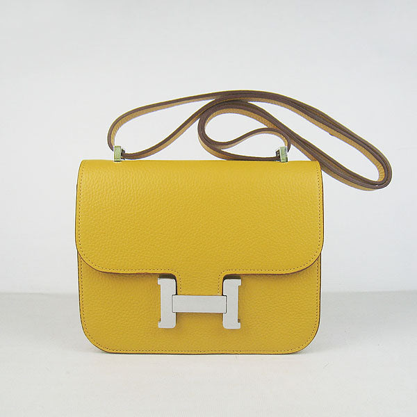 Luxury Hermes Constance Cowskin Leather Bag yellow silver