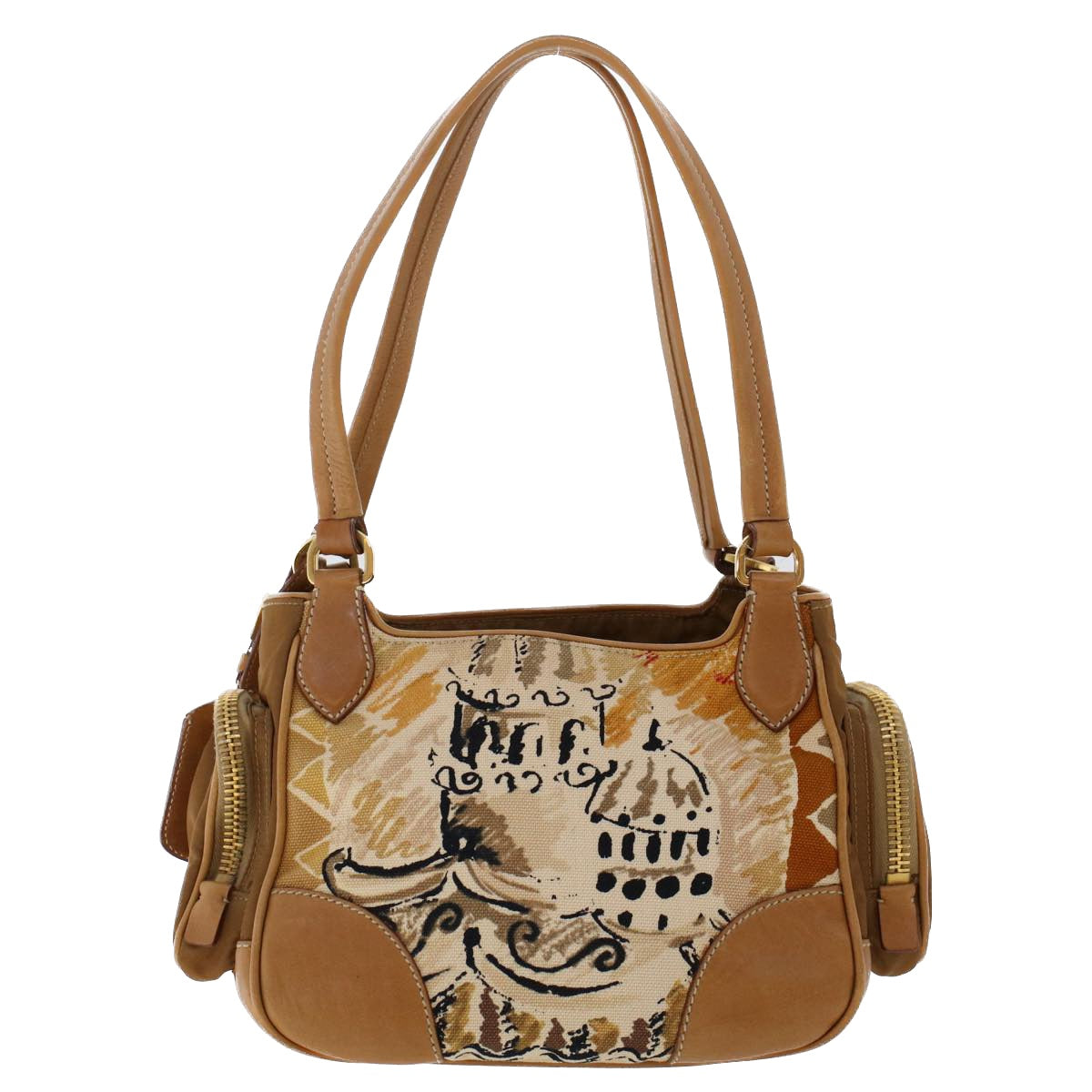 PRADA Shoulder Bag Canvas Brown Auth