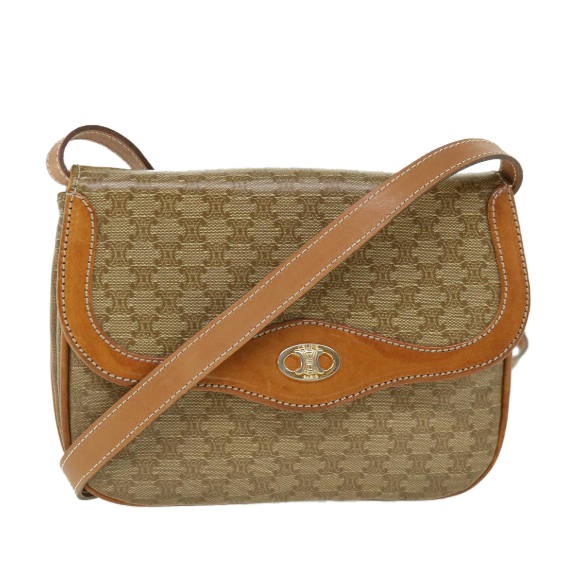 Luxury CELINE Macadam Canvas Shoulder Bag Beige ep1877