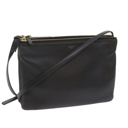Luxury CELINE Trio PM Shoulder Bag Leather Black ep2461