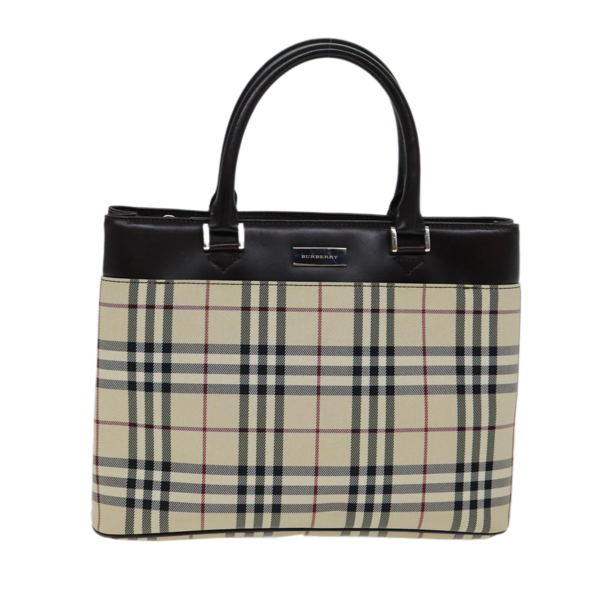 Burberry Nova Check Hand Bag Canvas Beige Auth ep4500