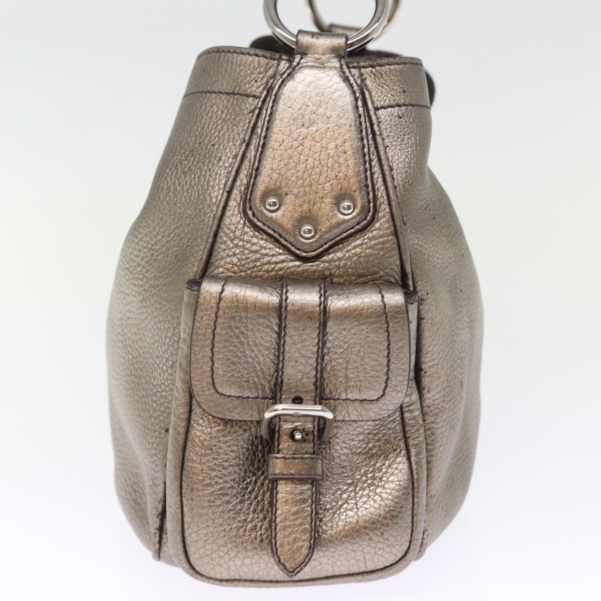PRADA Shoulder Bag Leather Silver Auth ep4586