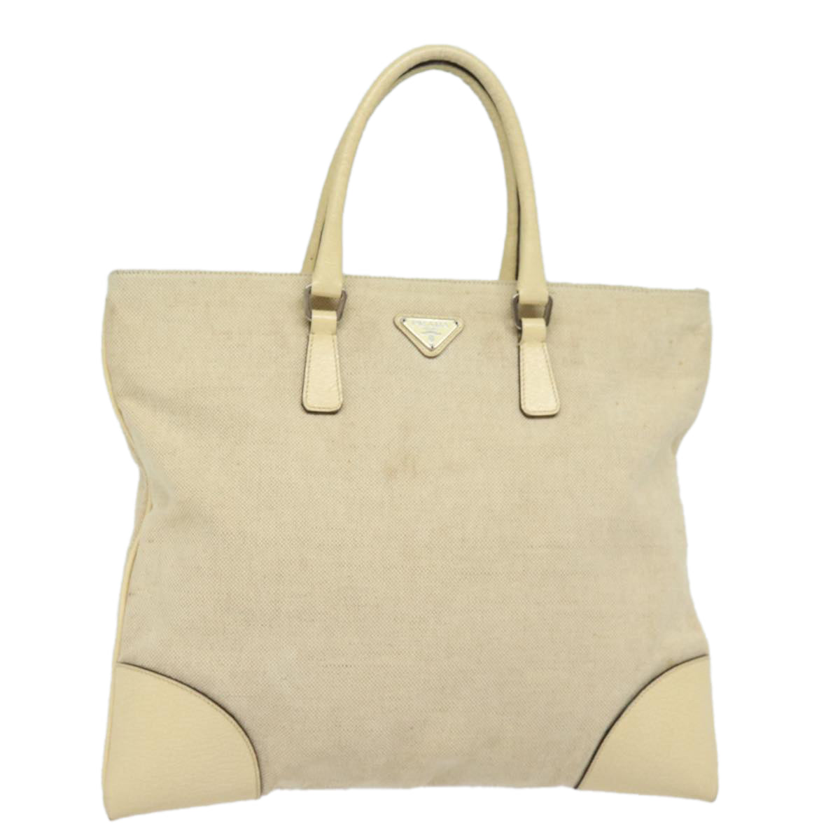 PRADA Hand Bag Canvas Beige Auth