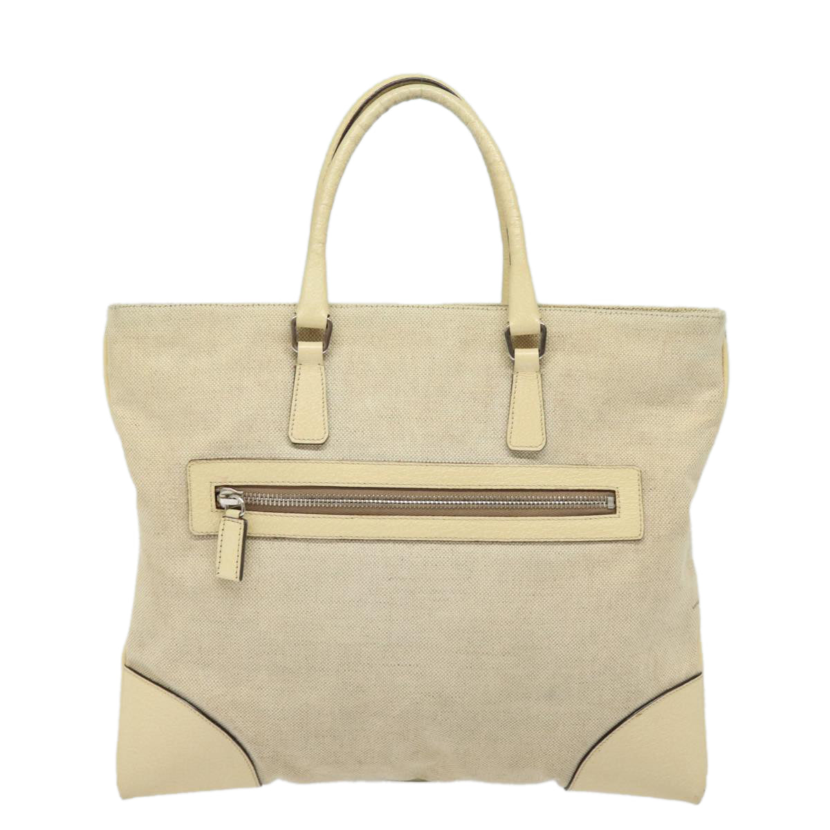 PRADA Hand Bag Canvas Beige Auth