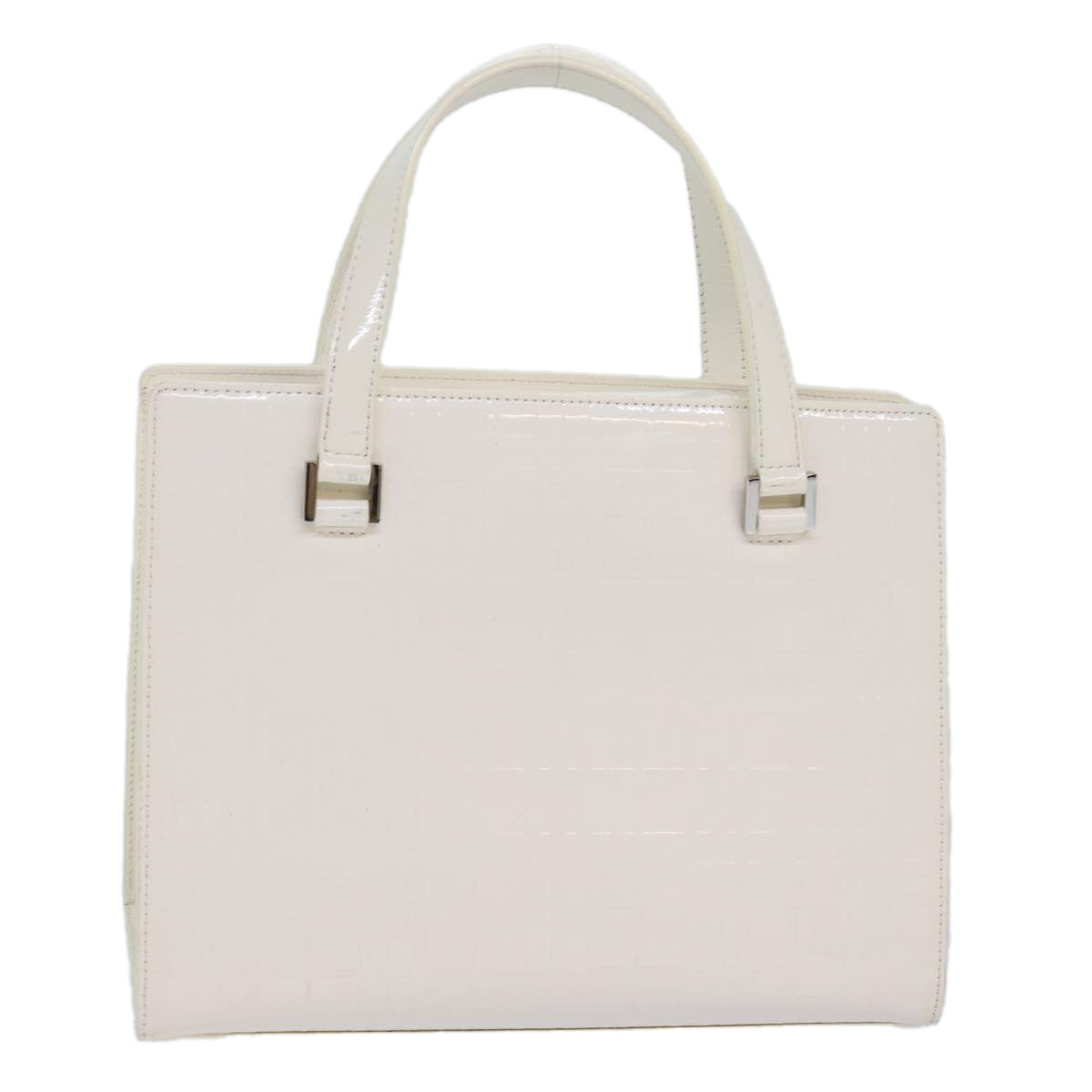 Burberry Nova Check Hand Bag Enamel White Auth ep4744