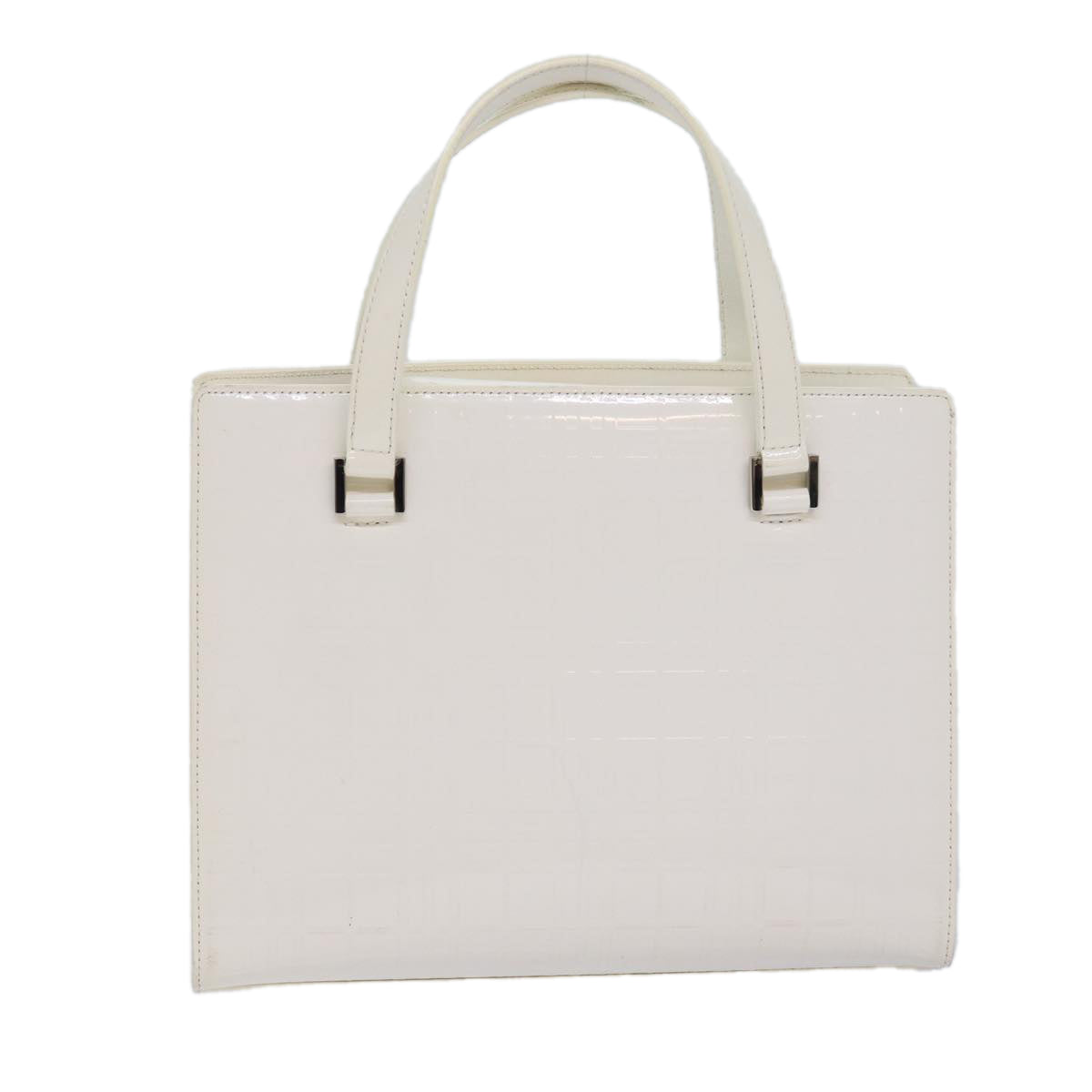 Burberry Nova Check Hand Bag Enamel White Auth ep4744