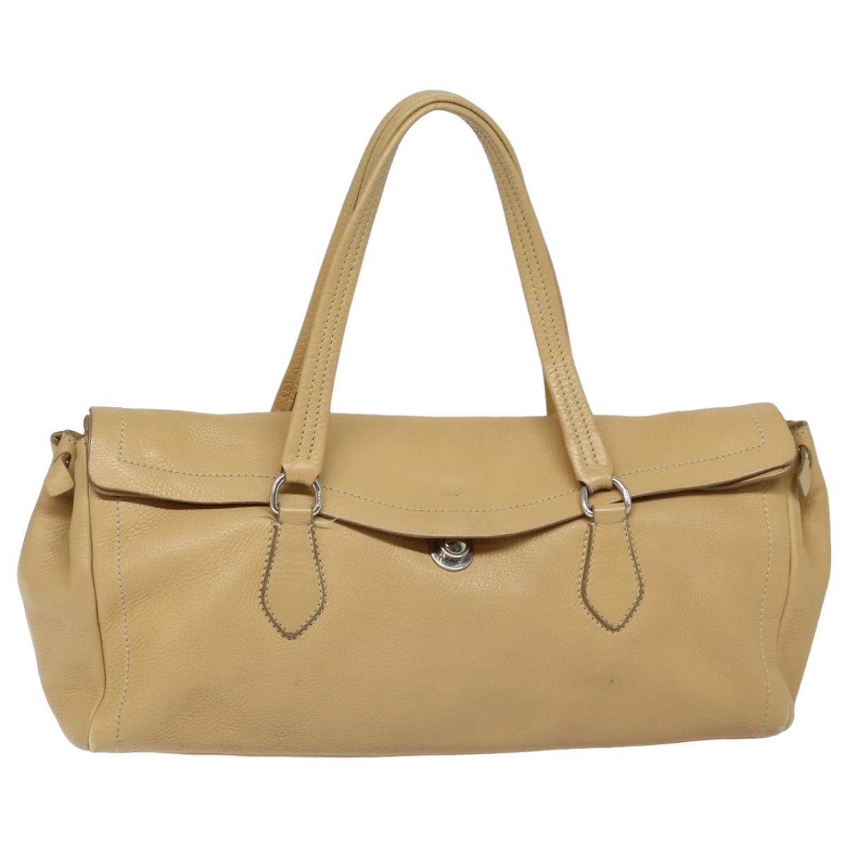 PRADA Tote Bag Leather Beige Auth