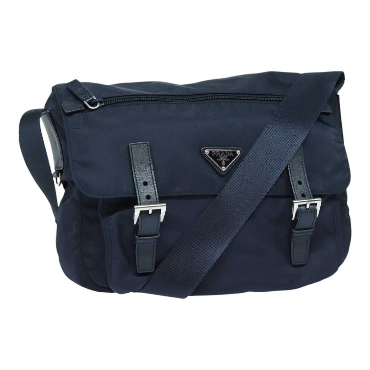 PRADA Shoulder Bag Nylon Navy Silver Auth