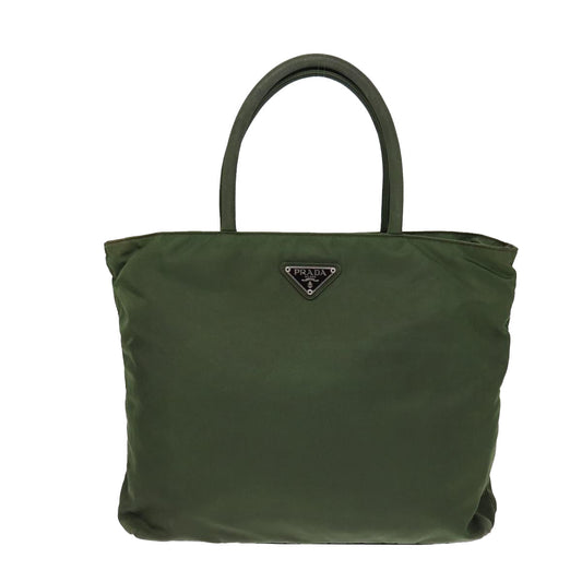 PRADA Tote Bag Nylon Khaki Silver Auth