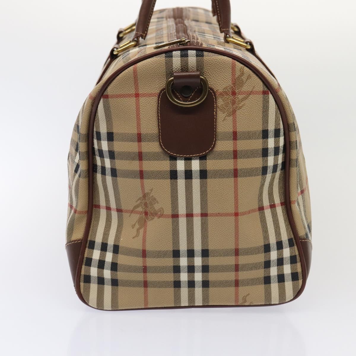 BurberrySs Nova Check Boston Bag PVC Leather 2way Beige Auth ep5370