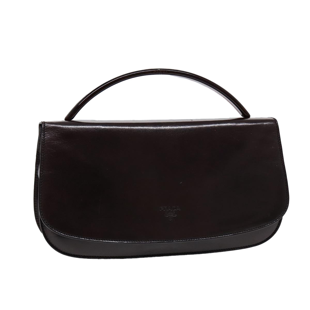 PRADA Hand Bag Leather Silver Brown Auth