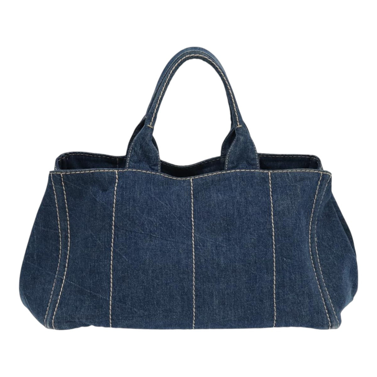 PRADA Canapa GM Hand Bag Blue Gold Auth