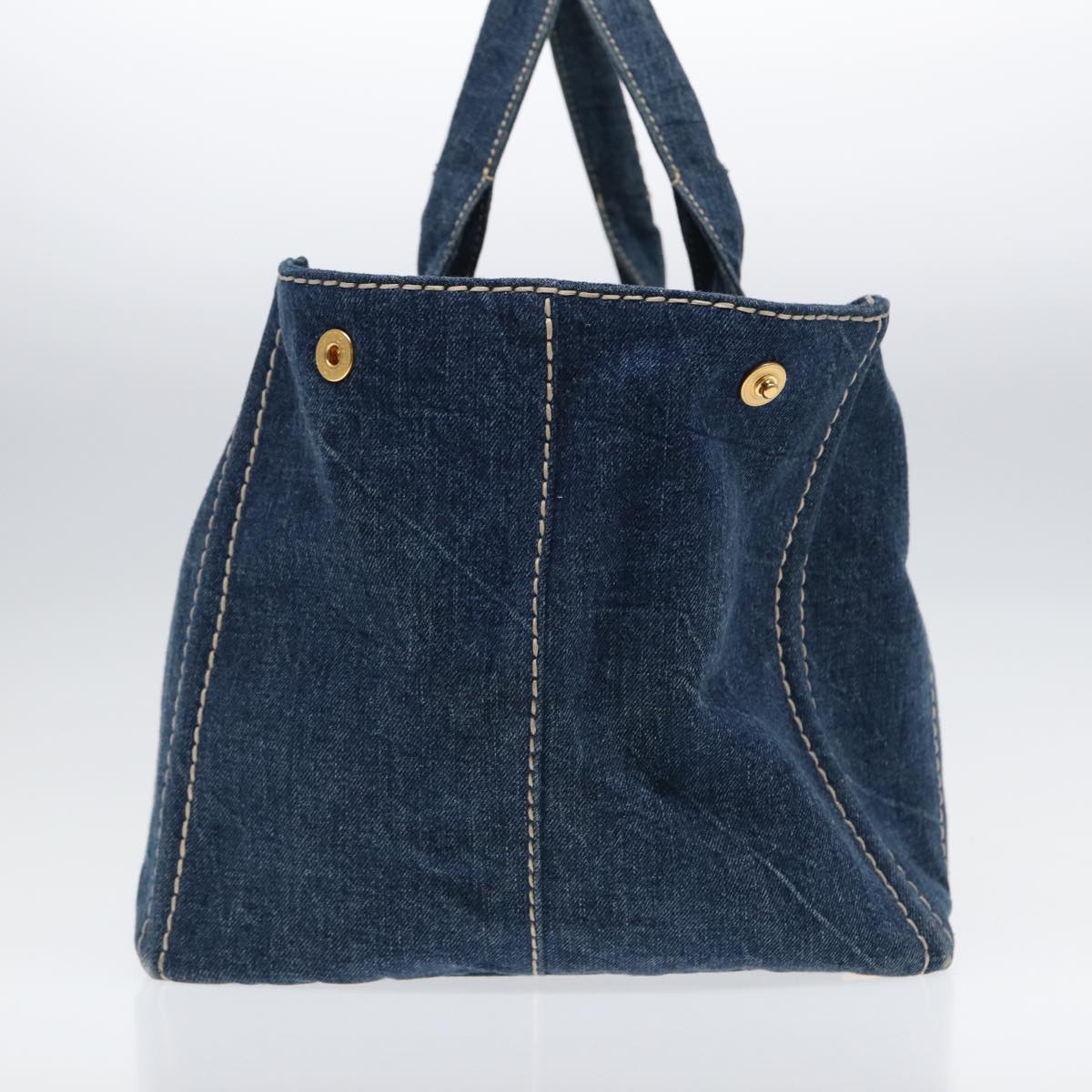 PRADA Canapa GM Hand Bag Blue Gold Auth