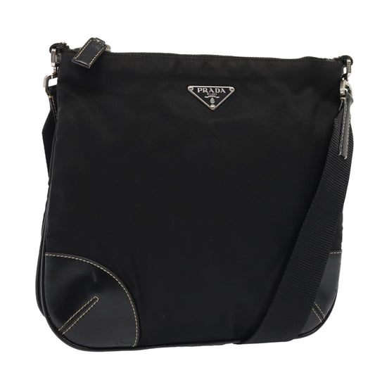 PRADA Shoulder Bag Nylon Black Silver Auth