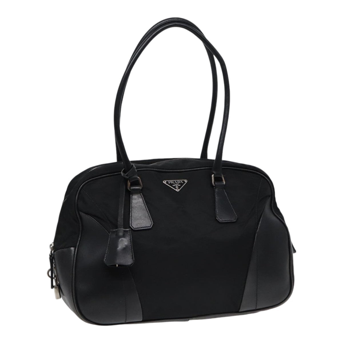 PRADA Shoulder Bag Nylon Black Silver Auth