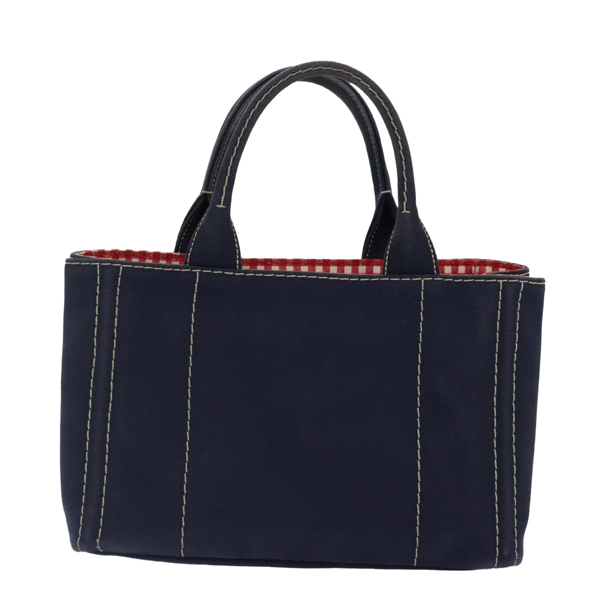 PRADA Canapa PM Hand Bag Canvas Navy Gold Auth