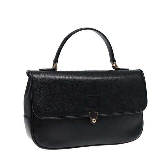 BurberrySs Hand Bag Leather Black Gold Auth ep5473